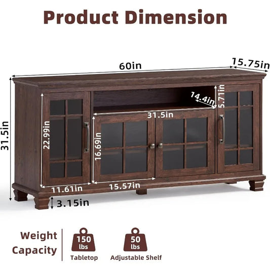 60" Wide Vintage Walnut Farmhouse Credenza