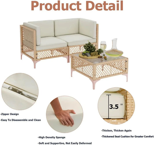 3 pcs-Outdoor Wicker Patio Set