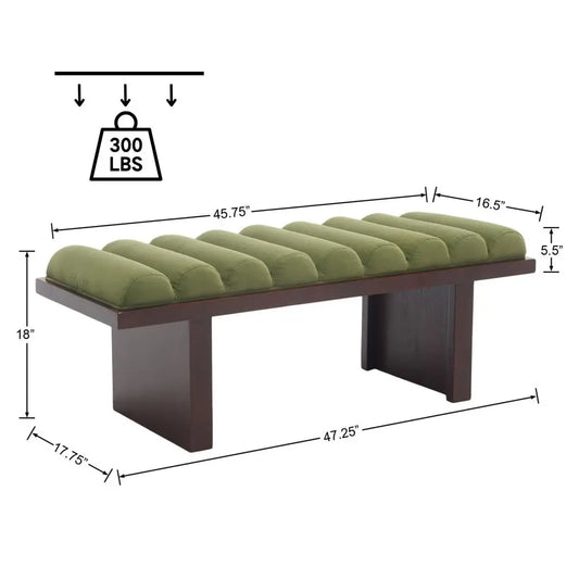 Green Velvet Upholstered Cylindrical End of Bed Bench