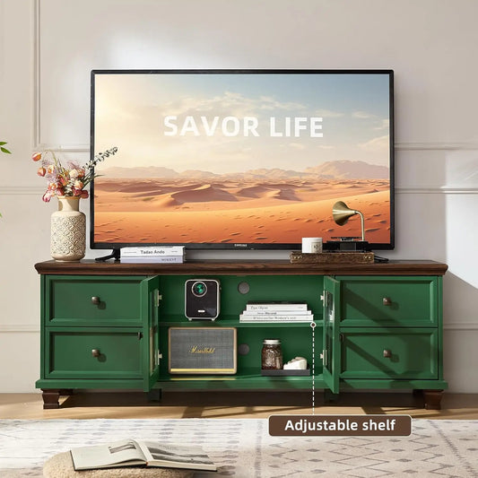 Modern Green TV Stand for with 4 Drawers