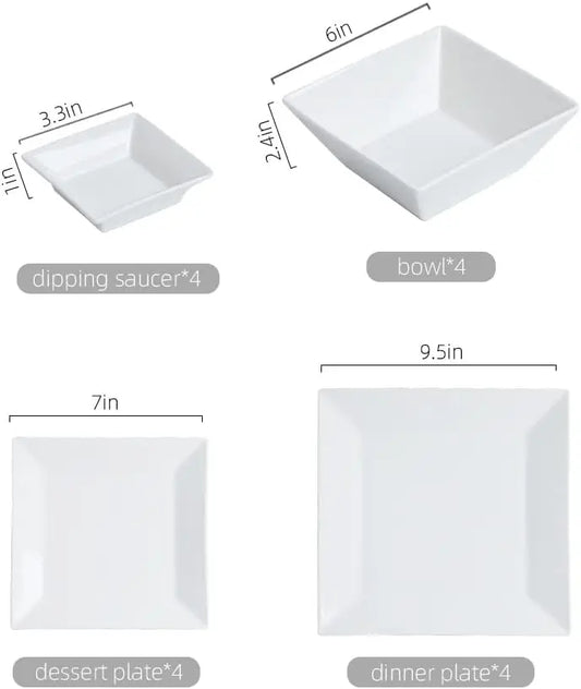 16-Piece Timeless Classic Square Dinnerware Set for 4