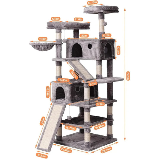70.1 in, Multi Level Cat Scratching Post with Condos