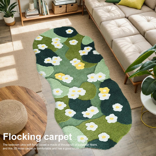 Plush Three-Dimensional Moss Green flower Area Rug