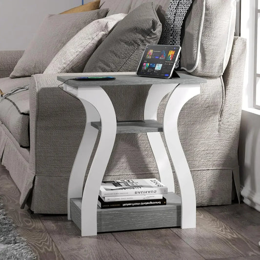 Set of 2 End Tables with Charging Station