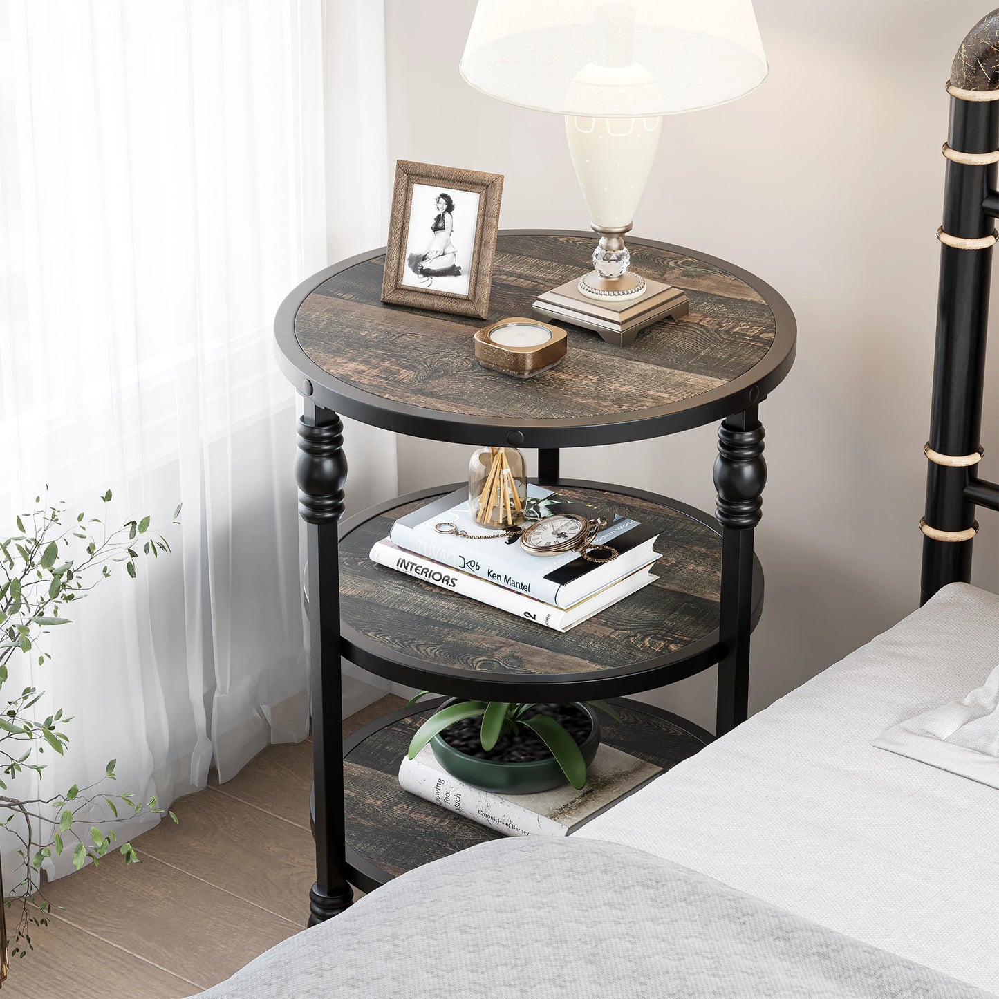 3-Tier End Table with Storage Shelves
