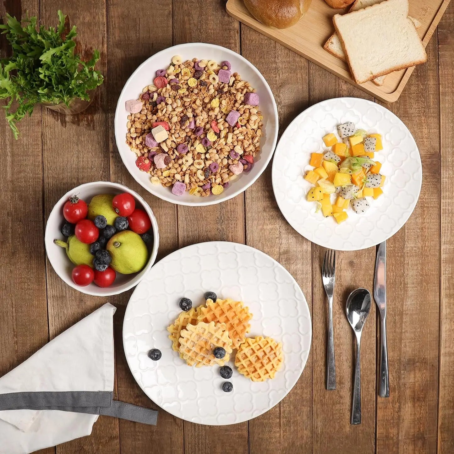 Embossed Ceramic Dinnerware Set for 4