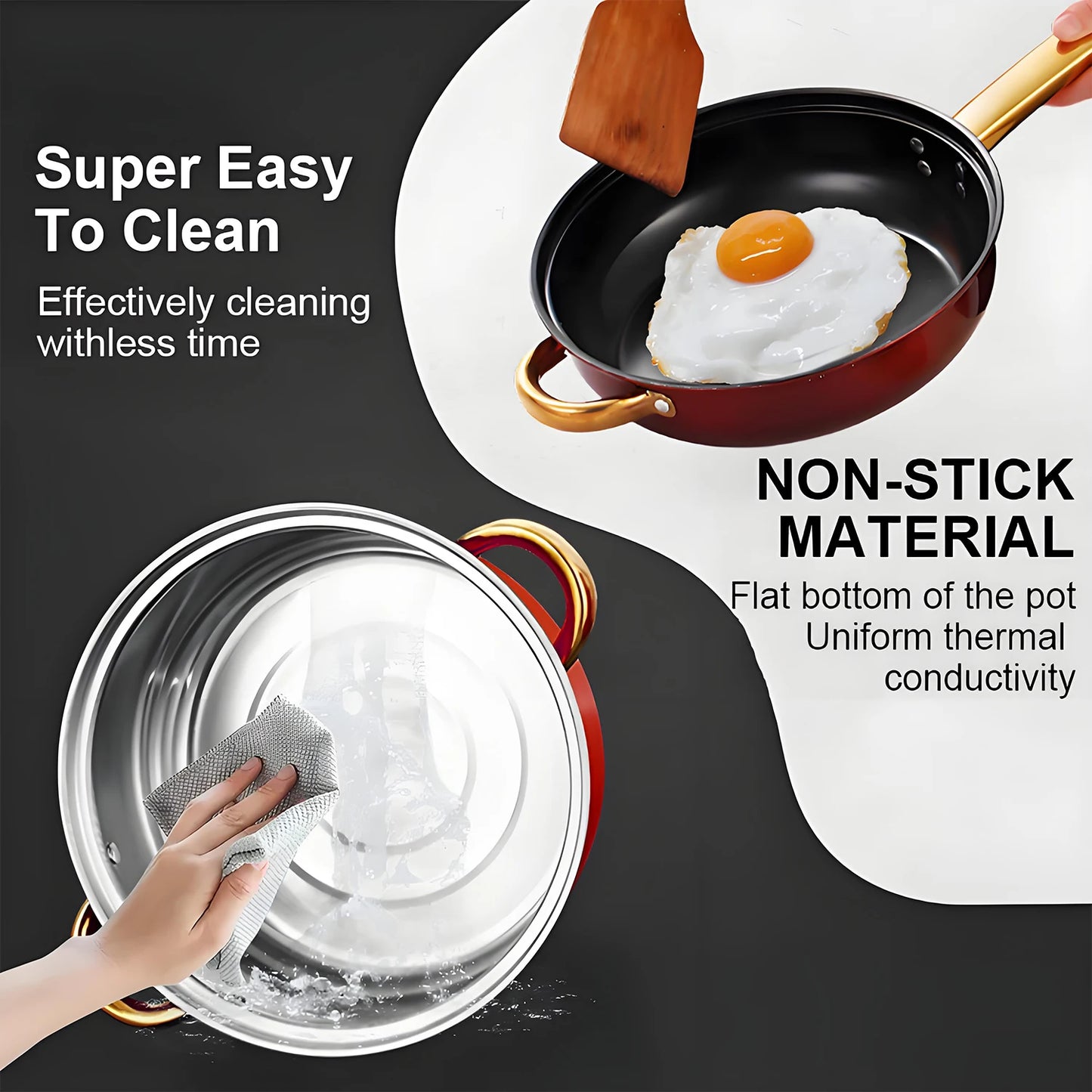 Red Cookware Set, 12-Piece Stainless Steel, Non-Stick, Complete Kitchen Solution