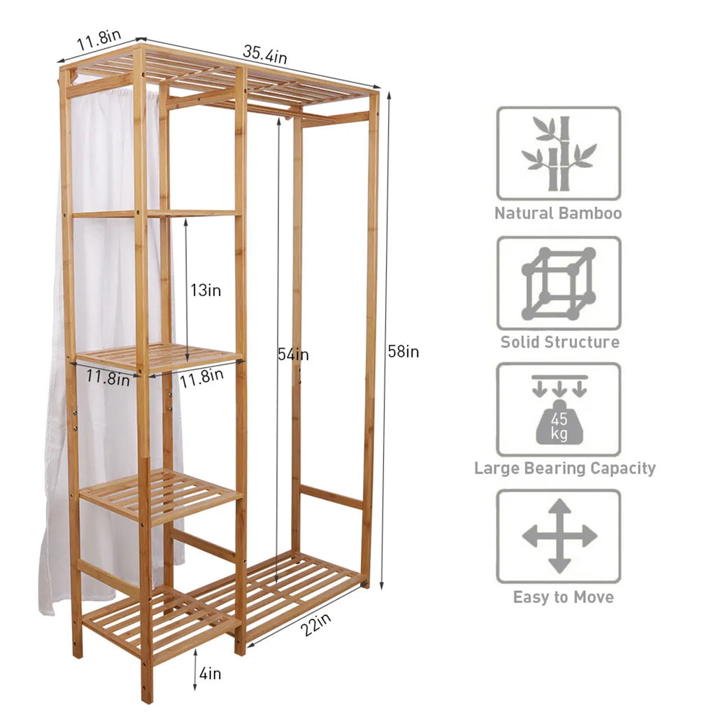 Bamboo Garment Rack with Shelving
