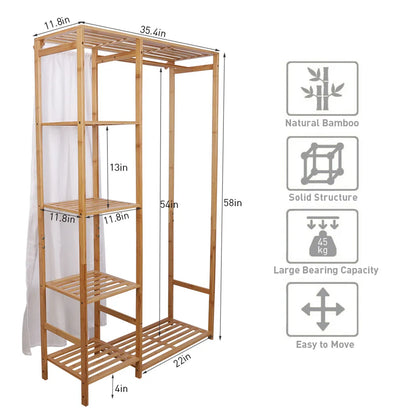 Bamboo Garment Rack with Shelving