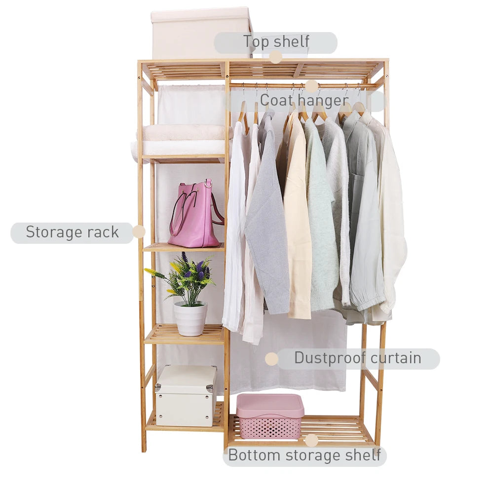 Bamboo Garment Rack with Shelving