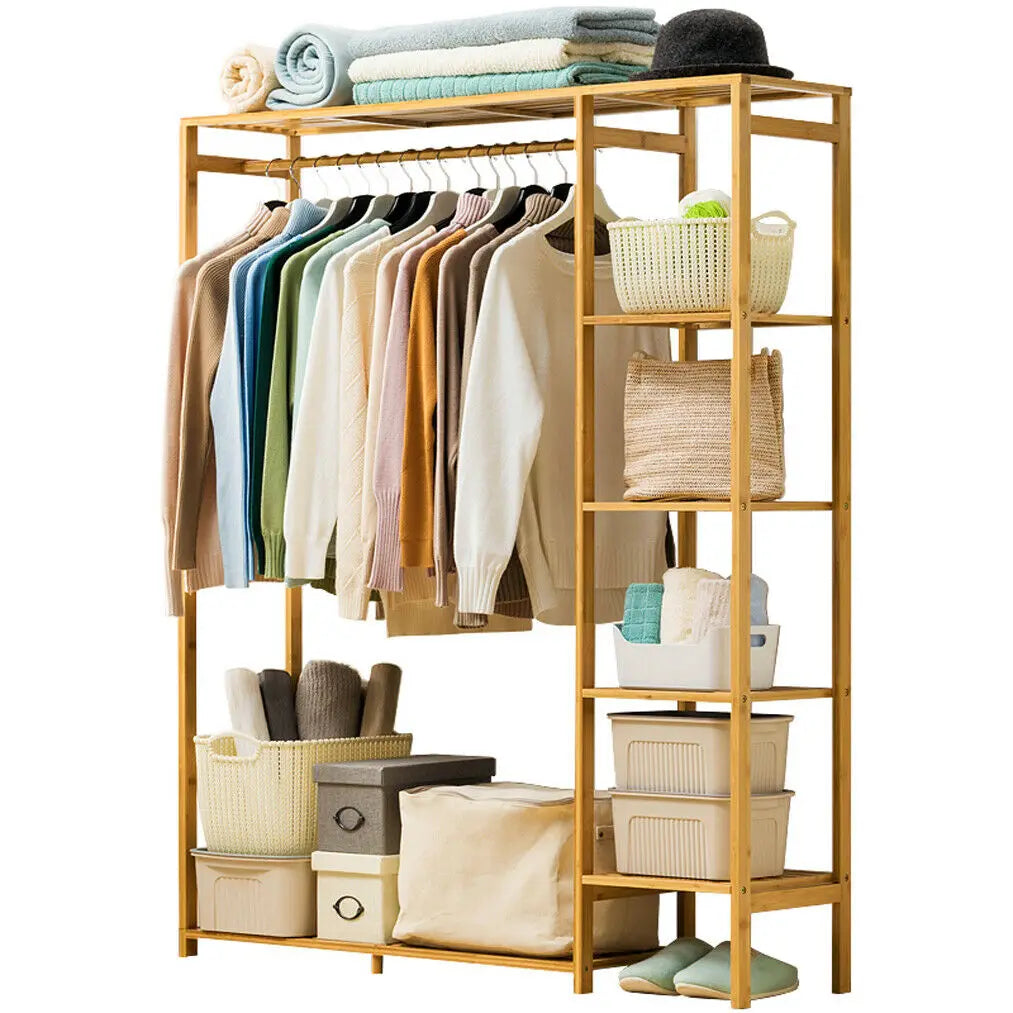 Bamboo Garment Rack with Shelving