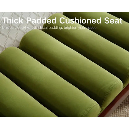 Green Velvet Upholstered Cylindrical End of Bed Bench