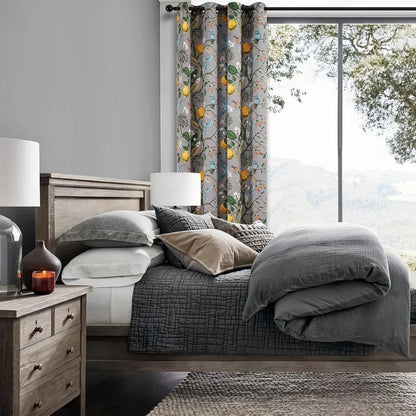 French Country Floral and Grey Blackout Curtains
