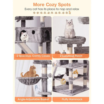 70.1 in, Multi Level Cat Scratching Post with Condos