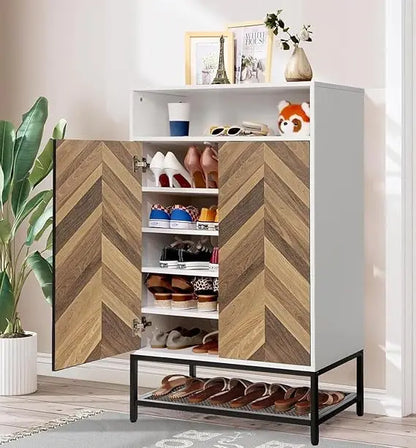 Shoe Cabinet with Doors, 24 Pairs capacity and 3 Adjustable Shelves