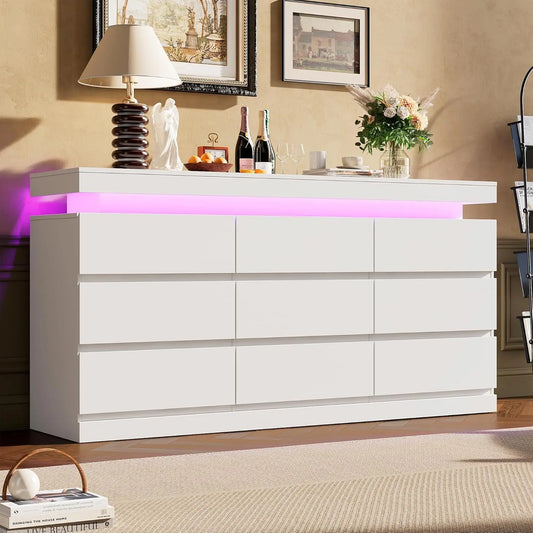 9 Drawer Dresser with LED Lights & Charging Station