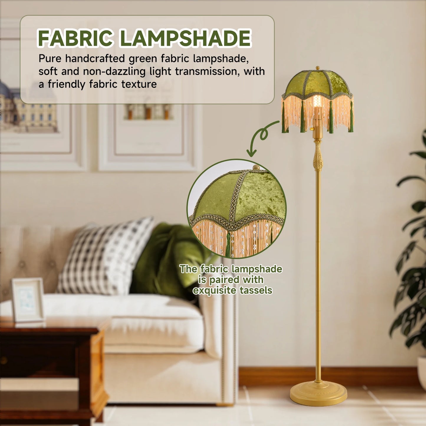 Retro Tassel Floor lamp with Dimmable Light