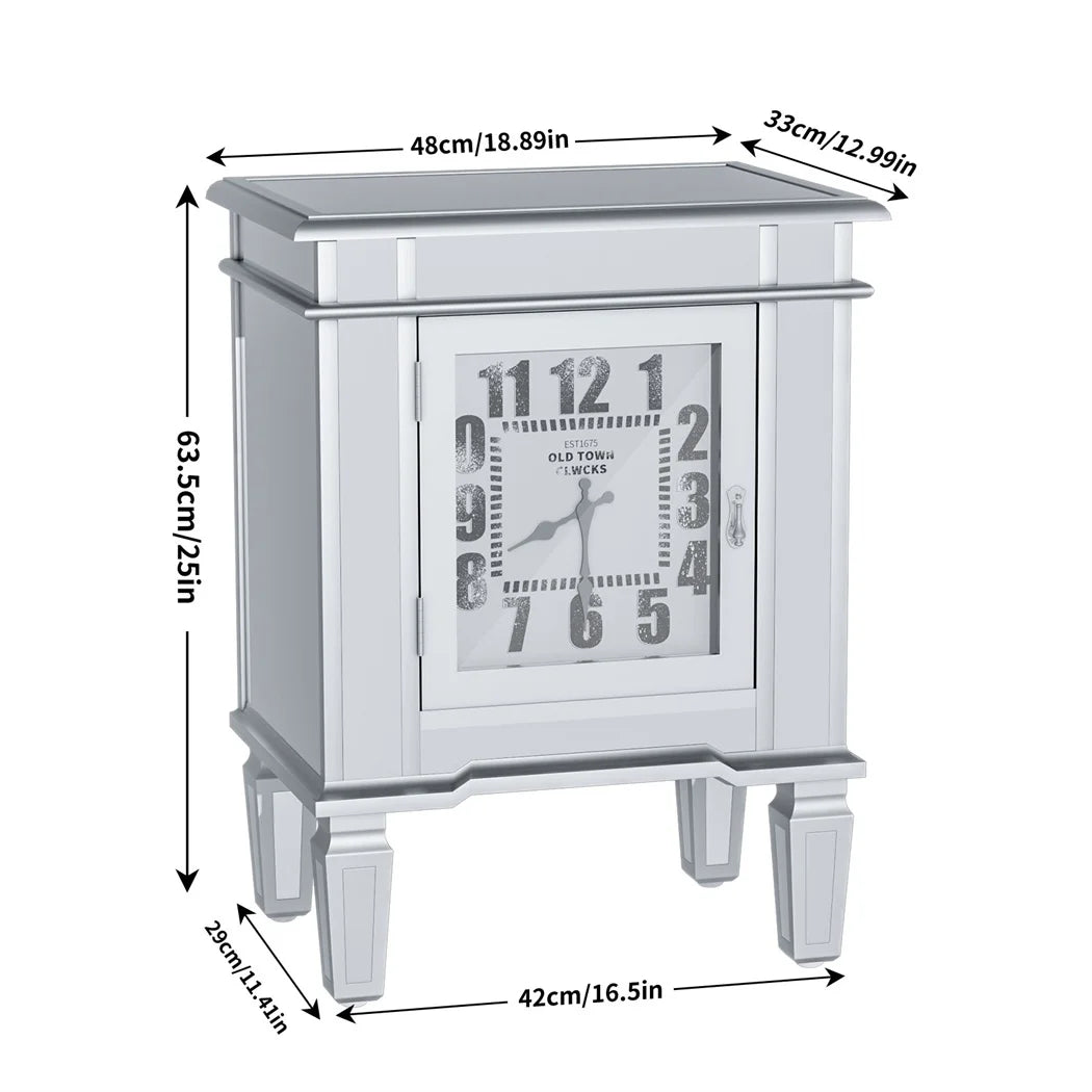 Modern Clock Mirrored End Table