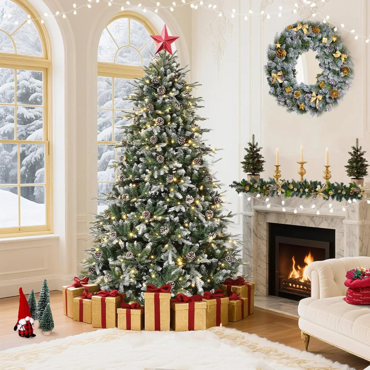 Pre-Lit Snow Flocked Christmas Tree in 6ft/7.5ft