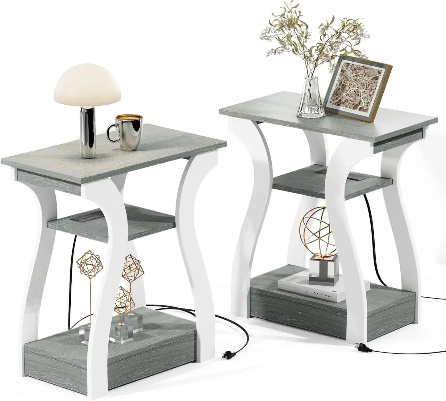 Set of 2 End Tables with Charging Station
