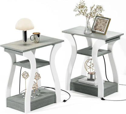 Set of 2 End Tables with Charging Station