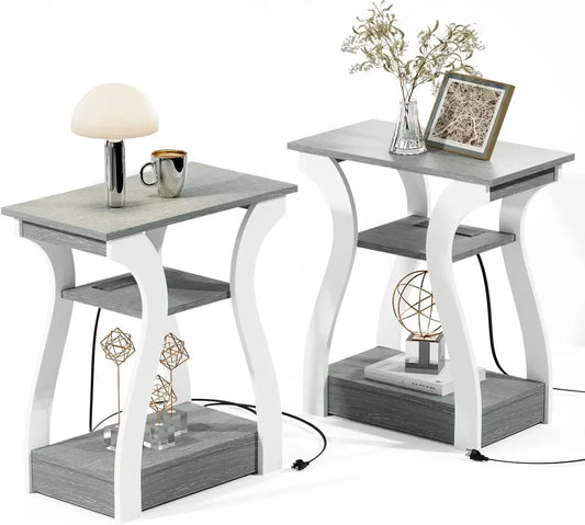 Set of 2 End Tables with Charging Station