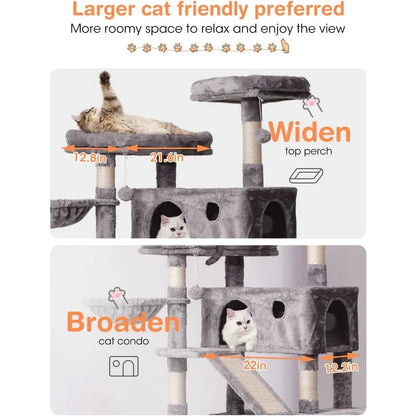 70.1 in, Multi Level Cat Scratching Post with Condos