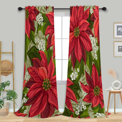 Victorian Poinsettia Christmas Curtains