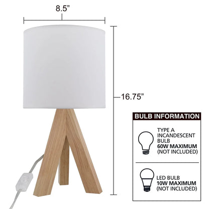 Tripod Oak Table Lamp with Shade