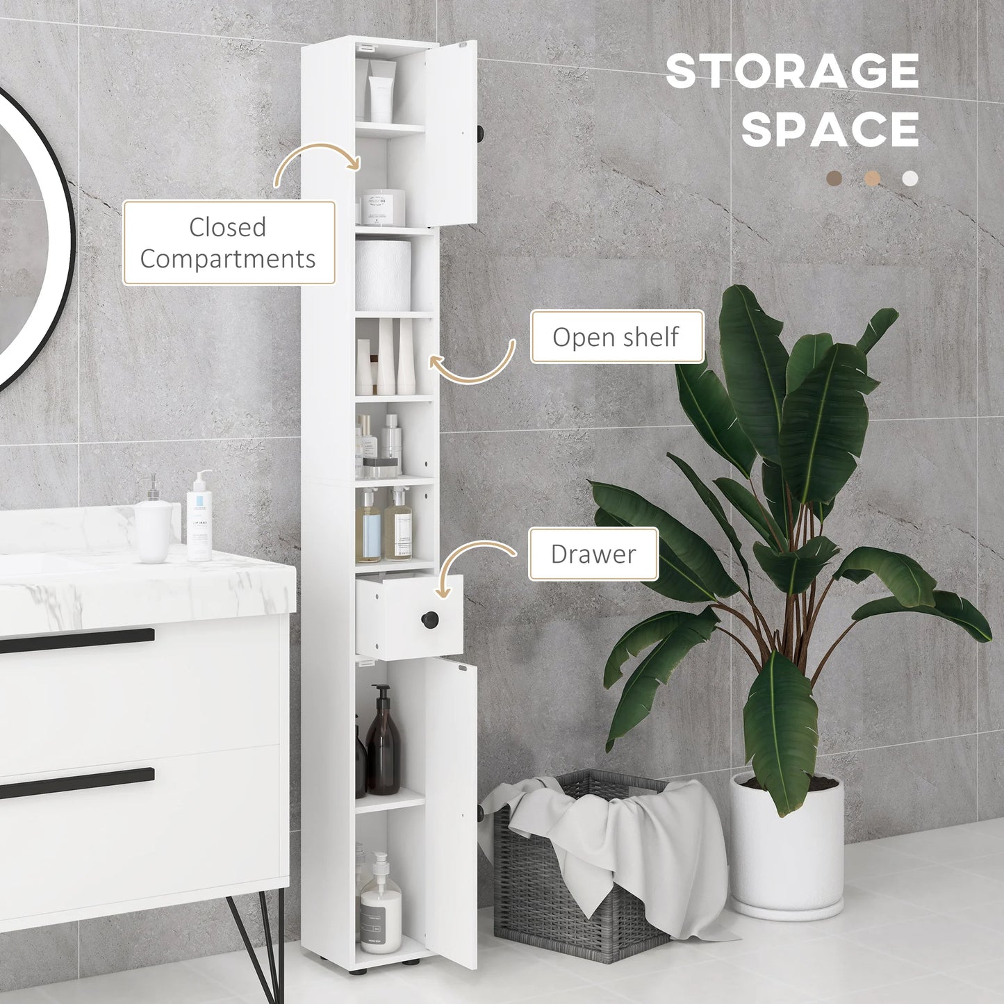 71" H-Narrow Bathroom Storage Cabinet