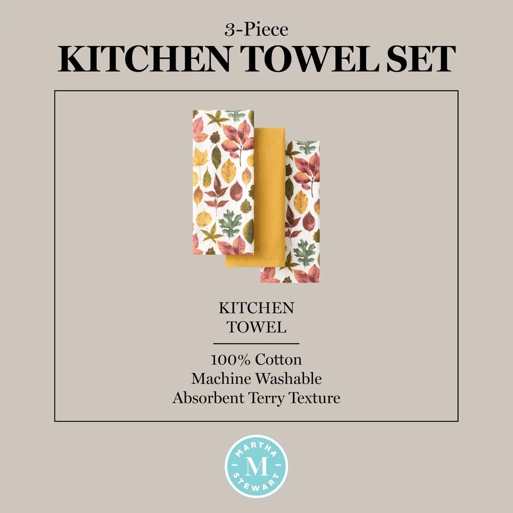 Autumn Harvest Kitchen Towel Set 3-Pack 100% Cotton for Fall and Thanksgiving