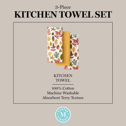 Autumn Harvest Kitchen Towel Set 3-Pack 100% Cotton for Fall and Thanksgiving