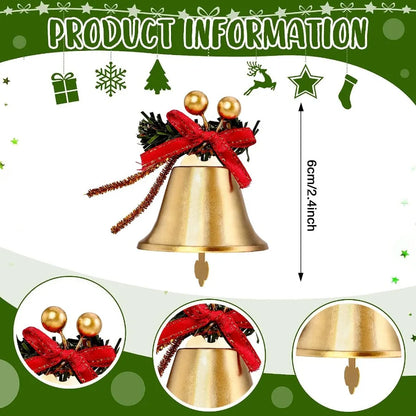 6pcs Gold Christmas Bells with Red Bow