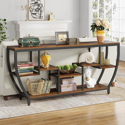 70.9" Rustic Sofa Table with Shelves