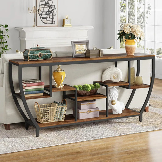 70.9" Rustic Sofa Table with Shelves