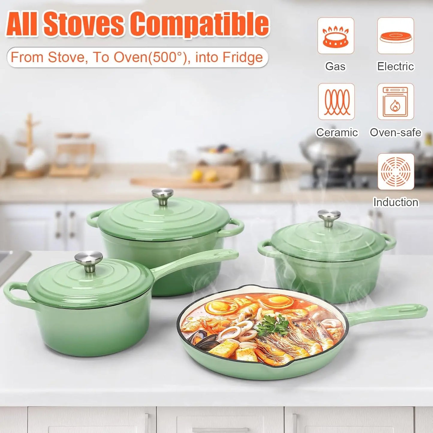 7 Pcs Nonstick Enameled Cast Iron Cookware Set