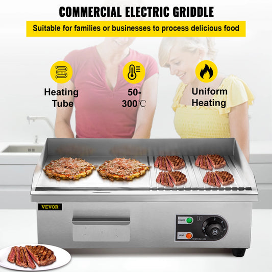 14"-22" Stainless Steel Flat Top Electric Griddle