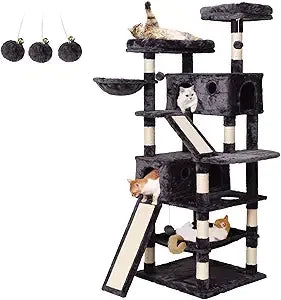 70.1 in, Multi Level Cat Scratching Post with Condos