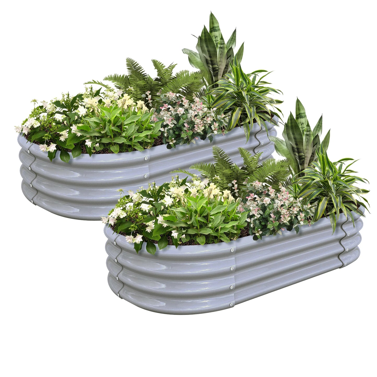 2 Pack 4x2x1FT Galvanized Raised Garden Bed Kit Oval Planter Box Outdoor Bottomless Planter Raised Beds for Vegetables Flowers