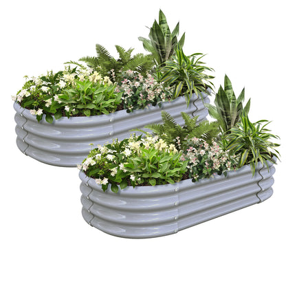 2 Pack 4x2x1FT Galvanized Raised Garden Bed Kit Oval Planter Box Outdoor Bottomless Planter Raised Beds for Vegetables Flowers
