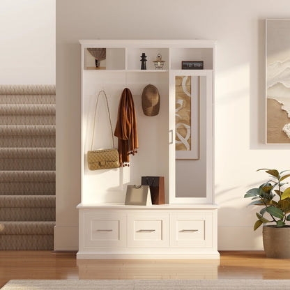 Modern 5-in-1 Hall Tree with Shoe Bench & Mirror Door