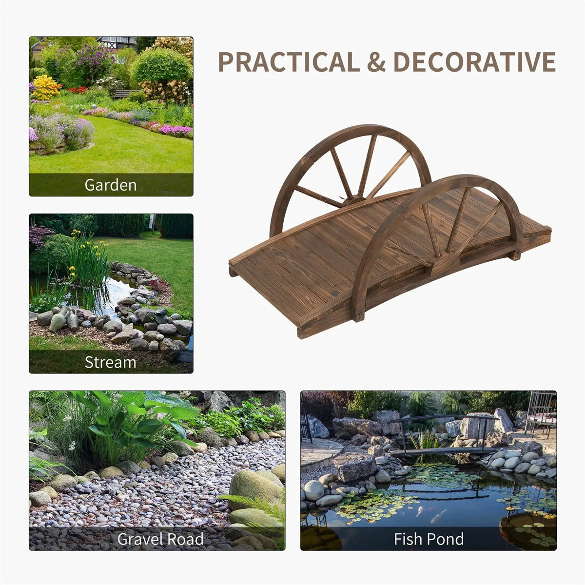 3.3ft Wooden Garden Footbridge, Beautiful & Practical