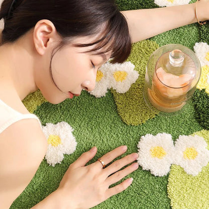 Plush Three-Dimensional Moss Green flower Area Rug