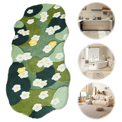 Plush Three-Dimensional Moss Green flower Area Rug