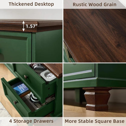 Modern Green TV Stand for with 4 Drawers