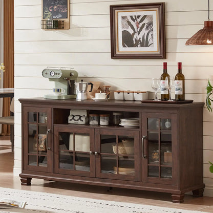 60" Wide Vintage Walnut Farmhouse Credenza