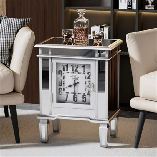 Modern Clock Mirrored End Table