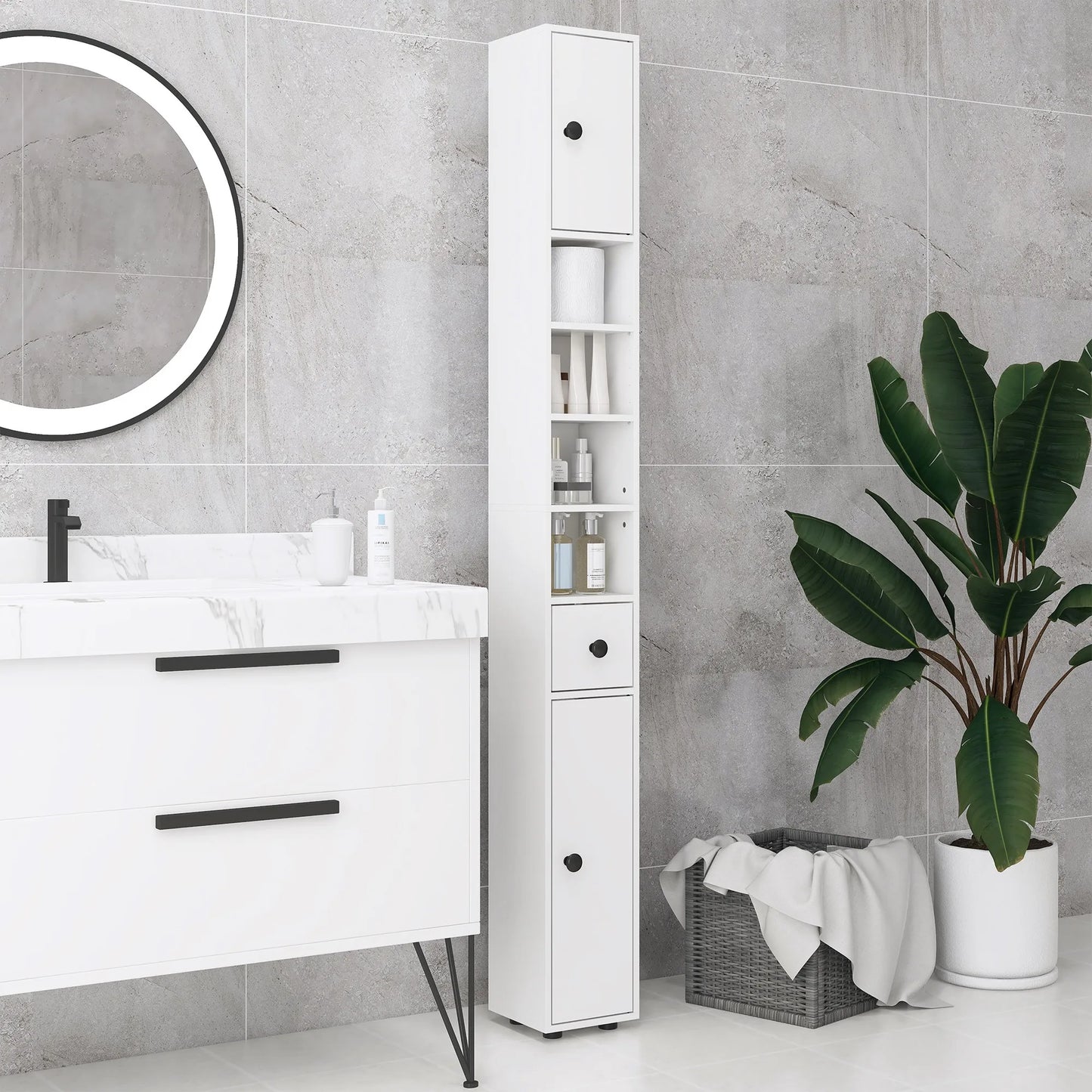 71" H-Narrow Bathroom Storage Cabinet