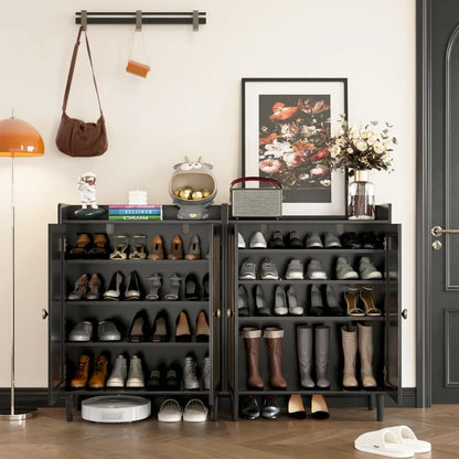 Farmhouse Rattan Shoe Cabinet