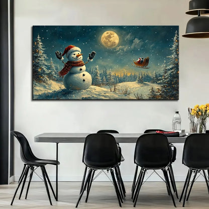 Modern Art Deco Snowmen and Sleigh Winter Scenery